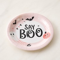 Assiettes en papier pour Halloween, roses, jetables, rondes, pour la table de fête d'Halloween