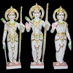 Belle statue religieuse polie en marbre du Seigneur Rama, Lakshman et Sita Mata - Product Image 1