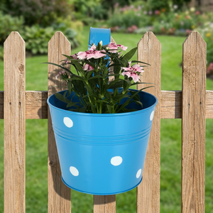 Pot de fleurs bleu à pois blancs, design moderne, léger, pour utilisation sur bureau - Product Image 1