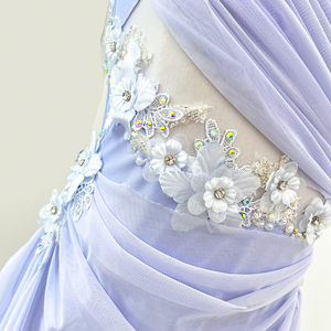 Vestido de Danza Lírica Floral Lila para Mujer Adulta, con Malla Transparente y Dobladillo Asimétrico, Traje de Ballet Contemporáneo, Ropa Profesional para Escenario - Product Image 5