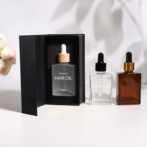 Flacon compte-gouttes carré de luxe 30 ml en verre dépoli noir transparent, imprimé sérigraphié, pour huile essentielle et sérum, avec emballage magnétique - Product Image 2