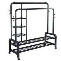 Porte-vêtements simple à double barre, séchoir à linge pour balcon intérieur, en fer, pour chambre à coucher, dortoir, organisateur de rangement mobile avec roulettes