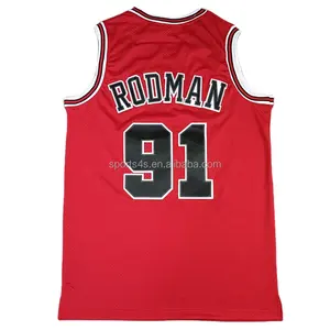 Nam throwback triều đại của Chicago Bull Dennis rodman Scottie pippen retro cổ điển màu đỏ đen trắng bóng rổ Jersey