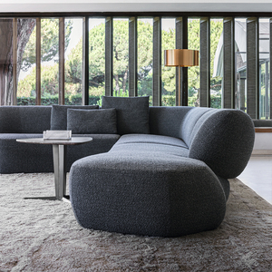 Canapé sectionnel en tissu microfibre au design moderne, capitonné, en forme de L, ensemble de canapés incurvés pour salon avec table basse, bleu luxueux - Product Image 5