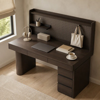 Bureau réglable en hauteur en bois massif pour le bureau à domicile avec panneau perforé, tiroirs multi-niveaux, table d'étude moderne pour ordinateur