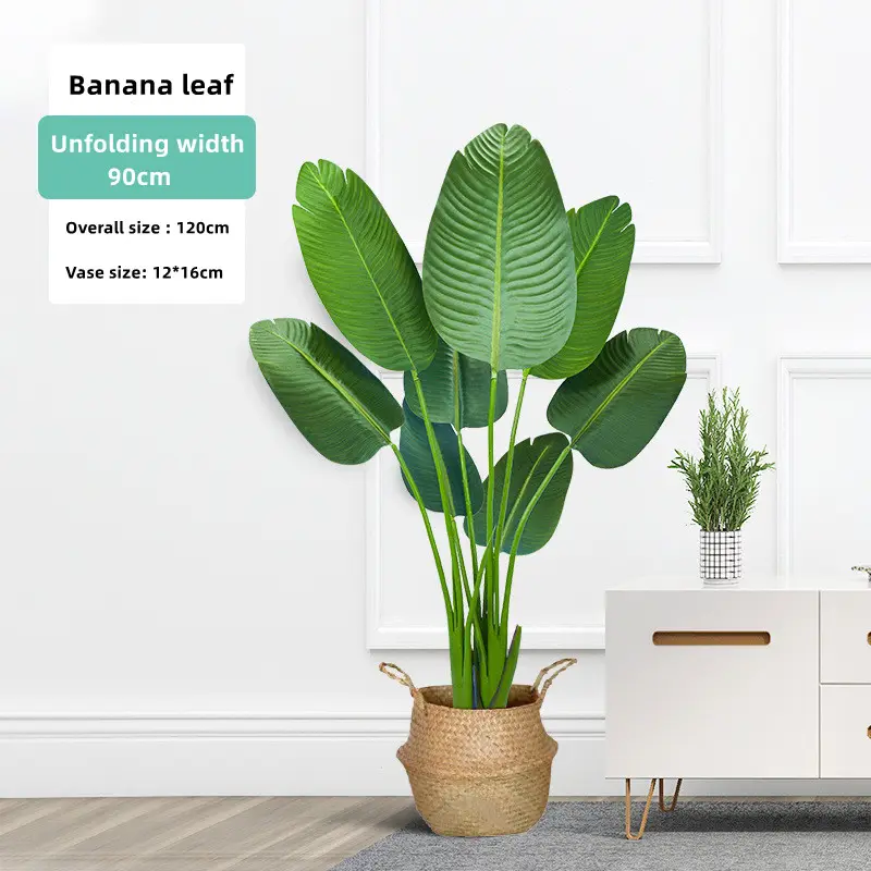 T254 High Quality Artificial Green Plant Banana Leaf Tree In Pot Artificial Sansevieria Traveler Banana Plastic For Home Decor