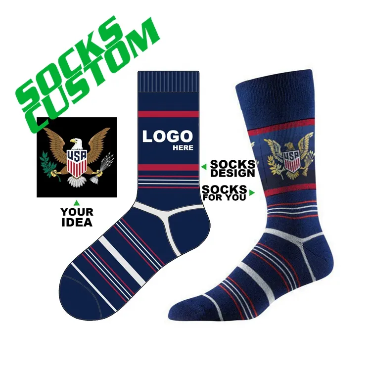 Kaus kaki katun rajut pria kustom desain kaus kaki pakaian rajutan Logo bisnis