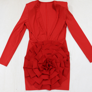 Disponibile CY901591 <span class=keywords><strong>Abito</strong></span> Corto con Scollo a V Profondo e Fiori, Maniche Lunghe Traforate, Vestito da Festa e Club per Donna 2025 - Product Image 6