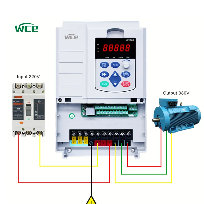 WCE VFD 220V monophasé à triphasé 380V 1.5KW 2.2KW 3.7KW 5.5KW 7.5KW onduleur à fréquence variable ca VFD pour entraînement de moteur à courant alternatif