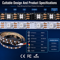 Tira de LED Flexible Direccionable y Regulable OEM ODM SK6812 RGBW DC5V SMD5050 30 60 144 LEDs por Metro, PCB de 10mm, Rollo de 5M, IP20 IP65