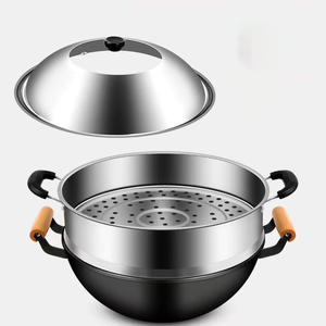 مقلاة حديدية تقليدية بمقبضين سعة 18 لتر بمقبض خشبي وقاعدة من الحديد الزهر غير مطلية للغسيل اليدوي فقط تناسب جميع أنواع المواقد - Product Image 4