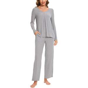 Womens Pajama Set Viscose Bamboo <b>Long</b> <b>Sleeve</b> <b>Top</b> Lounge Pants With Pockets Soft Knit Sleepwear Pjs - Product Image 2