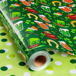 Original design green St. Patrick's Day double-sided aluminum-coated wrapping <b>paper</b> with beer <b>patterns</b> - Product Image 5