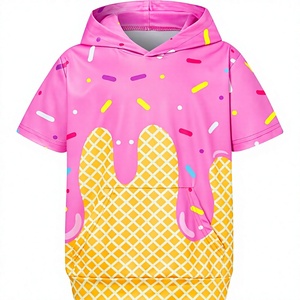 Sudadera con Capucha para Niños, Forrada, de Manga Corta, Ligera, Absorbente de Humedad, Deportiva, con Bolsillo Canguro, Diseño Sólido, 95% Poliéster - Product Image 1