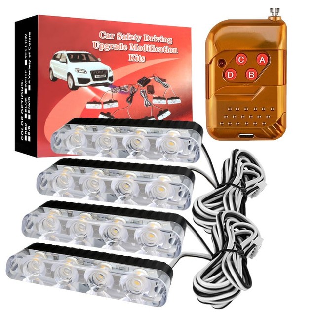 4x4 Led Flashing Light Red Blue Car Grille Warning Light 16 LED Strobe Lights LED Mini Grille Lights for Car Trucks