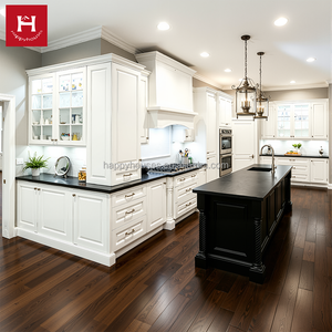 HAPPY HOUSES Luxury Classic White Black Solid Wood Kitchen Cabinets Island Custom High End Whole House Customization for Villa - Product Image 1