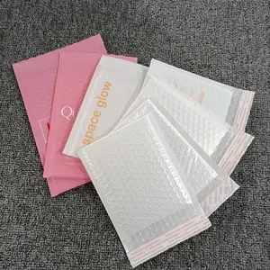 6*10 Versand verpackungs beutel Gepolsterter Wickel versandt asche Umschläge Benutzer definiertes Logo Weiß Rosa Poly Bubble Mailer