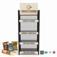 Présentoir pliable en métal pour snacks - Support de sol pliable en fil métallique pour chips avec panneaux graphiques et bandeaux interchangeables