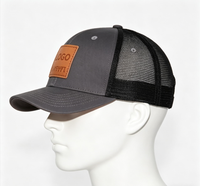 Topi Baseball Kanvas 6 Panel Unisex Abu-abu Tua Hitam dengan Cetak Puff, 100% Katun, Bagian Belakang Berjaring, Dapat Disesuaikan, Bordir Custom, Gesper Logam