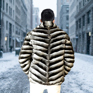 Manteau en fourrure de renard de luxe pour homme avec fermeture éclair, imperméable, réversible, écologique, de qualité supérieure, épais - Product Image 3