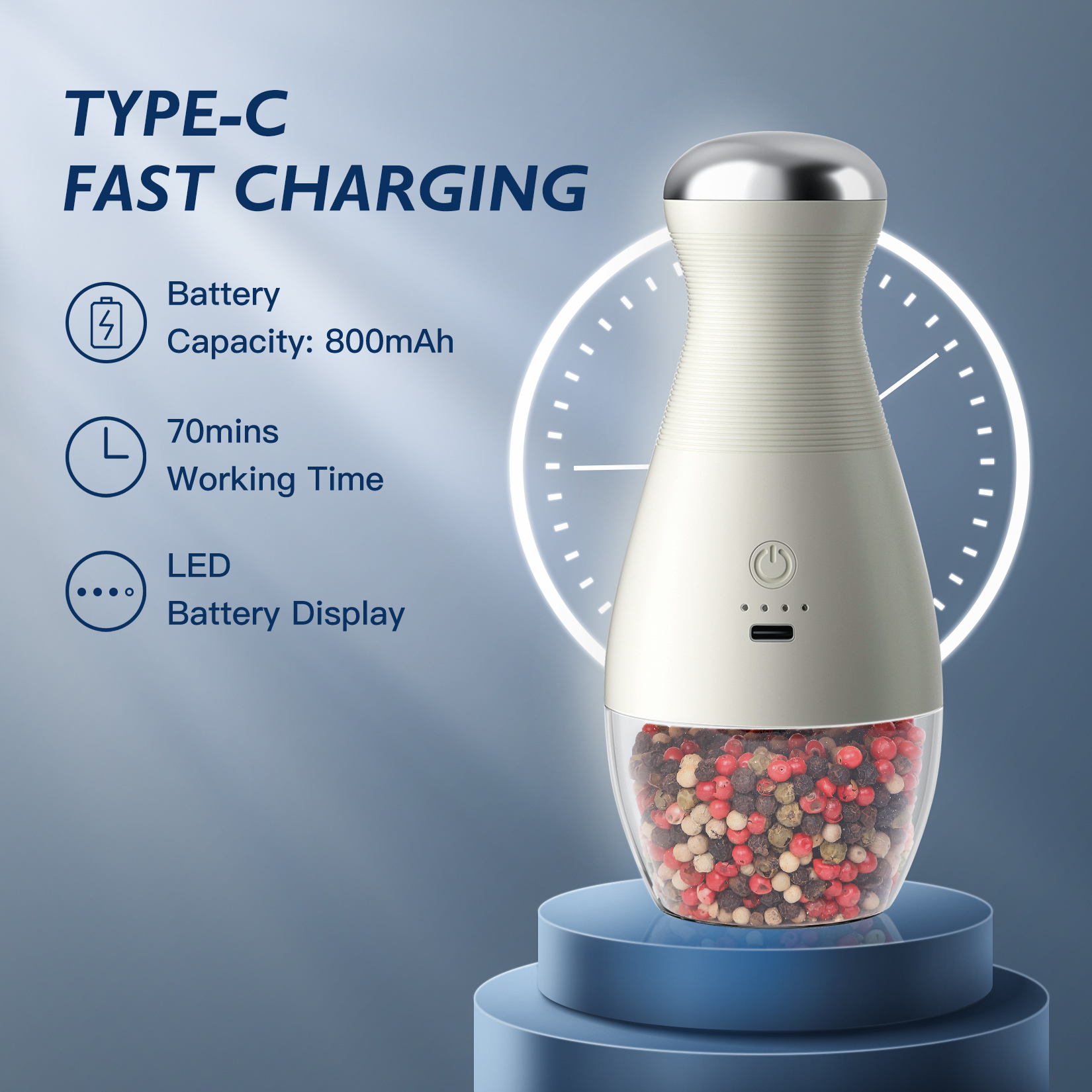Gravity Sensor Electric Salt Grinder With Plastic ABS Construction Eco-Friendly Design For Home Restaurant Use Pepper Grinder