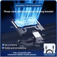 Support de refroidissement 2-en-1 pour ordinateur portable et téléphone en acier au carbone avec ventilateur silencieux, rehausseur de PC portable pour gaming, pour une réduction de température par refroidissement par air