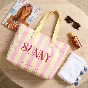 Bolsa de Playa de Lona de Algodón con Diseño a Rayas, Impresión Digital Personalizada <span class=keywords><strong>ECO</strong></span> GREEN, Gran Capacidad, con Cierre de Cremallera - Product Image 2