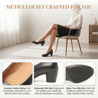 Zapatos de Oficina Formales Profesionales Cómodos Antideslizantes de Tacón Bajo con Punta Redonda de Cuero Negro Personalizados OEM para Mujer