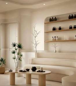 Cream Style Hair Salon Interior 3D Design Barbershop Styling Station Eco-Friendly Beauty Salon Furniture <b>LED</b> <b>Mirror</b> Custom Full - Product Image 4