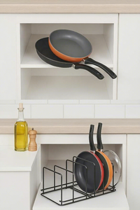 Minimalist Metal <b>Pan</b> Rack Storage Holder for Kitchen Counter <b>Standing</b> Type Single Tier Stackable Design - Product Image 4