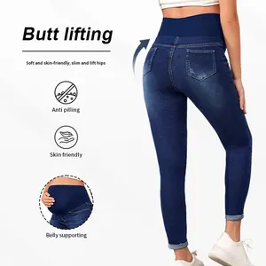 Jeans de maternité taille haute extensible pour femmes enceintes, pantalon amincissant pour l'automne et l'hiver pour les futures mamans - Product Image 4