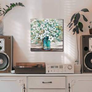 Peintures murales de cuisine décor bleu sarcelle bouteille maçon <span class=keywords><strong>fleurs</strong></span> blanches toile rustique Art mural impression salle de bain Art mural - Product Image 2