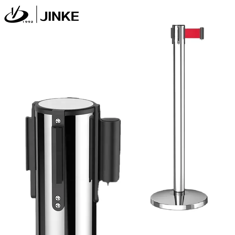 Jinke Zilveren Roestvrij Basis Luchthaven Lijn Divider Reling Wachtrij Stand Menigte Controller Stanchion Post Intrekbare Riem Barrières