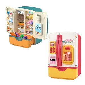 geladeira para crianças Suppliers-2021 novo luxuoso música spray luz geladeira papel jogar, cozinha brinquedos conjunto para crianças