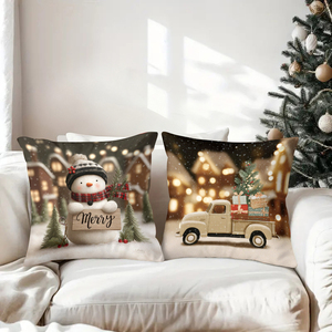 Bantal Natal dengan gambar truk manusia salju dan gnome ceria, dekorasi liburan yang meriah - Product Image 3