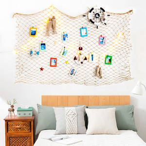 Décoration murale : <span class=keywords><strong>filet</strong></span> <span class=keywords><strong>de</strong></span> pêche décoratif en corde <span class=keywords><strong>de</strong></span> coton et chanvre, style coquillage, pour mur <span class=keywords><strong>de</strong></span> fond <span class=keywords><strong>de</strong></span> bar - Product Image 1