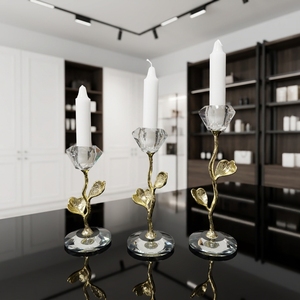 Ensemble de <span class=keywords><strong>3</strong></span> bougeoirs en <span class=keywords><strong>cristal</strong></span> K9 avec branche de Ginkgo dorée, tige en métal anti-ternissement pour centre de table de salle à manger, fête ou événement festif - Product Image 1