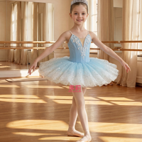 Gaun Tutu Balet Swan Lake untuk Anak Perempuan, Tutu Pancake Profesional dengan Renda & Aplikasi Bunga, Kostum Tari Anak untuk Rekaman