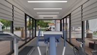 Maison préfabriquée personnalisée avec salle de sport - Style de maison modulaire pour la détente en plein air, grandes portes et fenêtres en verre