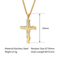 YYN Collier Pendentif Croix Arbre de Vie en Cuivre et Diamant, Style Européen et Américain, pour Hommes et Femmes, Bijou de Personnalité