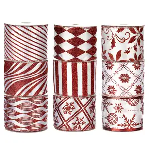 Kunden spezifisches Druck muster Weihnachts dekoration Band Polyester Wired Ribbon Weihnachten für Dekoration