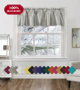 Faux Soie Chambre Assombrissement Rideau Cantonnière de Fenêtre Topper pour Salon, Droite Courte Drapé Valance, lot de 1, 52X18 Pouces,