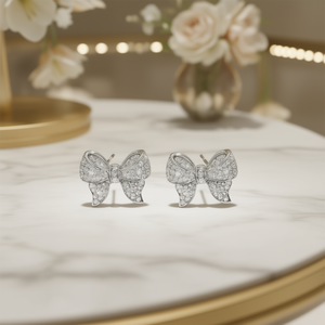 Boucles d'oreilles clous nœud papillon mignonnes, plaqué rhodium, strass en cristal, bijoux de mode pour femme, alliage micro-incrusté - Product Image 2