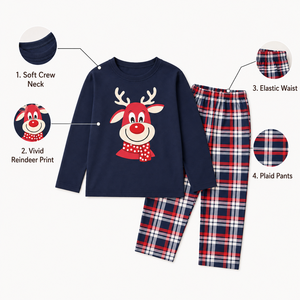POD Custom Reindeer <strong>Matching</strong> Christmas Family Pajamas Set MOQ 1 Personalized Xmas <strong>PJs</strong> for Dad Mom Kids Dog Plaid Sleepwear - Product Image 4