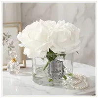Fleurs Artificielles Parfumées Tissu Fait Main 5 Roses Toucher Naturel Vente en Gros Usine avec Sprays Parfumés Préservés