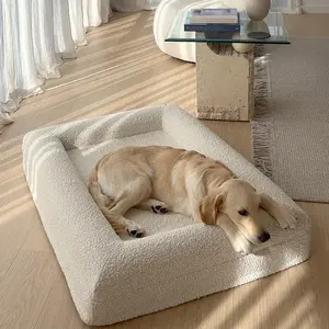 Cama de cachorro de espuma de memória de luxo personalizada Boucle para cachorro com tampa lavável removível