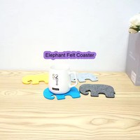 Lot de 4 dessous-de-verre en feutre RPET de 3 mm, motif éléphant de dessin animé, pour tasses à café et boissons, décoration de fête