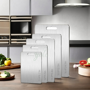 Bloque de cortar grueso para cocina, acero inoxidable, tamaño pequeño, Color, paquete de 3, juego de tabla de cortar de titanio puro 100 con cuchillo de agarre, 34x23cm - Product Image 1