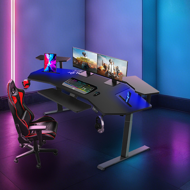 With Keyboard Tray 72'' Standing Desk Large Wing Shaped Gaming Desks with LED Convertible Shelves Game Table