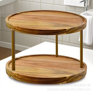 Acacia Wood Double Layer <b>Rotating</b> Storage <b>Rack</b> For Kitchen <b>Spice</b> Or Cosmetic Organizer Desktop Use - Product Image 4